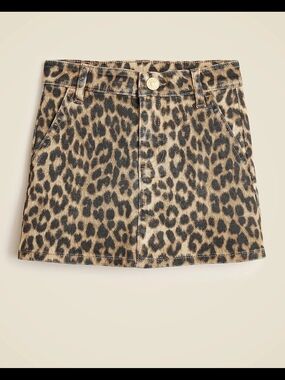Crewcuts Girls Leopard Print Denim Mini Skirt, 3, Brown/ Black